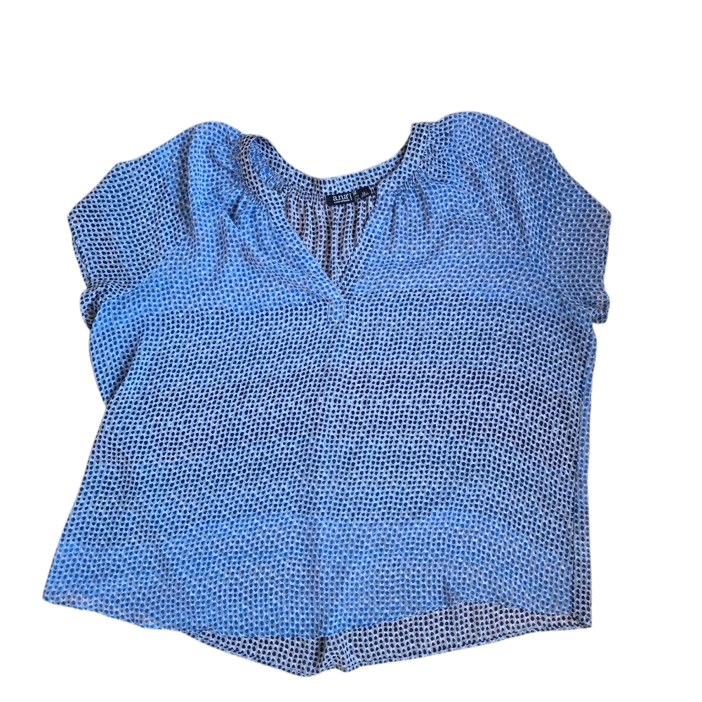 A.n.a. Blue Geometrix Print Sheer Flowy V Neck Blouse Size 2X